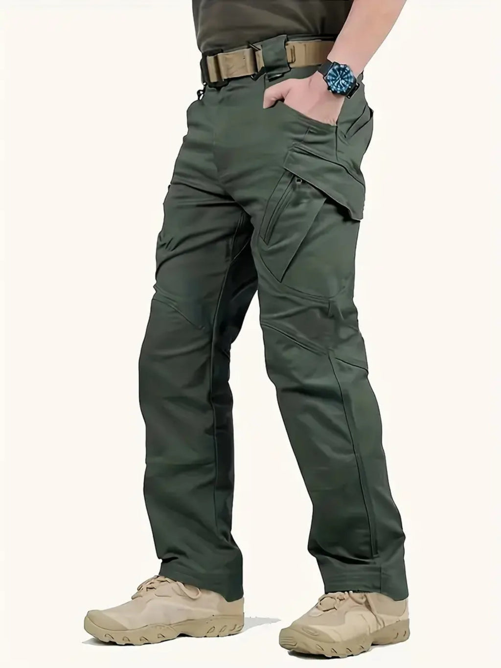 Mens High-Performance Tactical Cargo Pants - Waterproof, Sweatproof for Outdoor Hiking - Durable, Multi-Pocket Design, All-Weather Wear Resistance