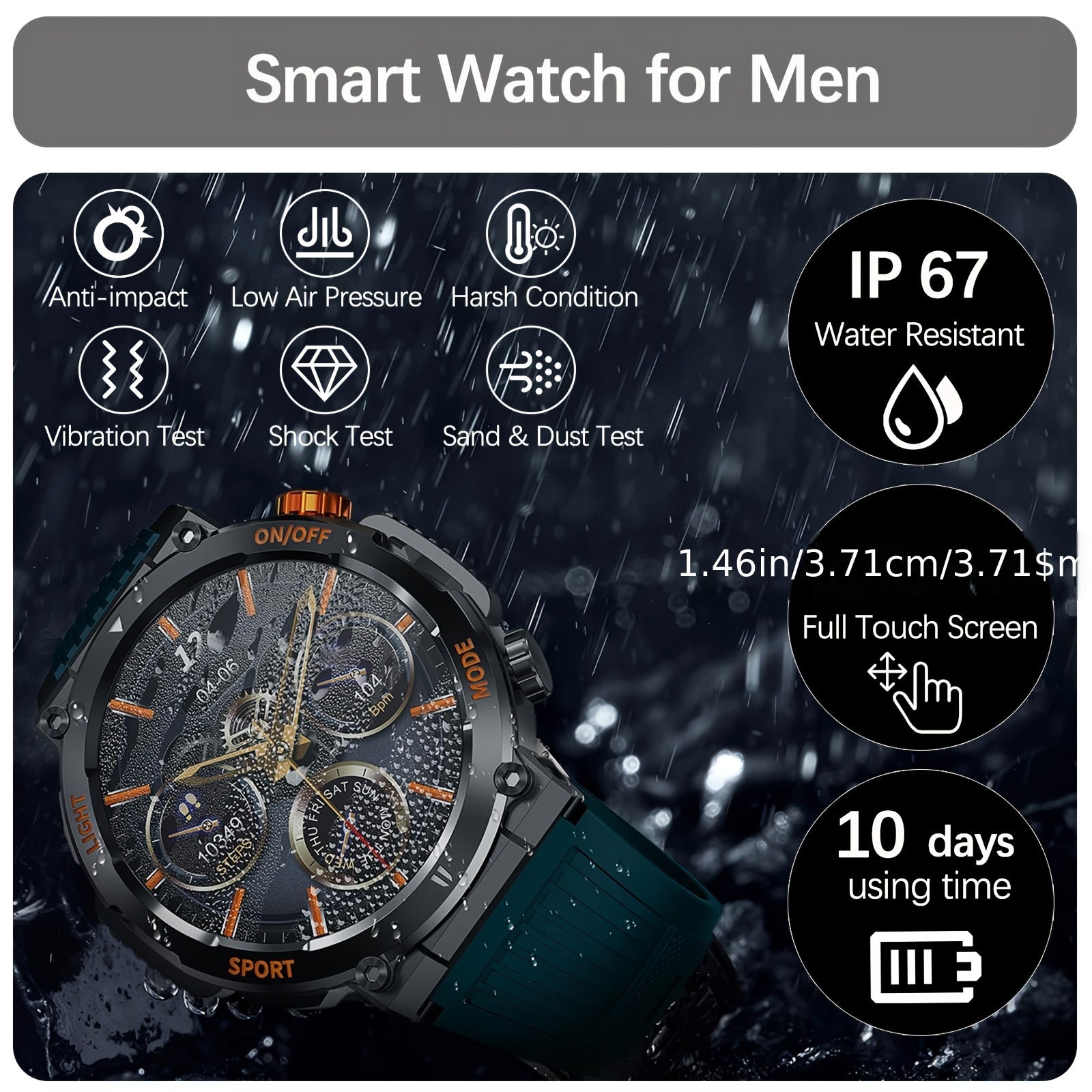 Tactical Smartwatch - Rugged Outdoor Fitness Tracker with Call Function