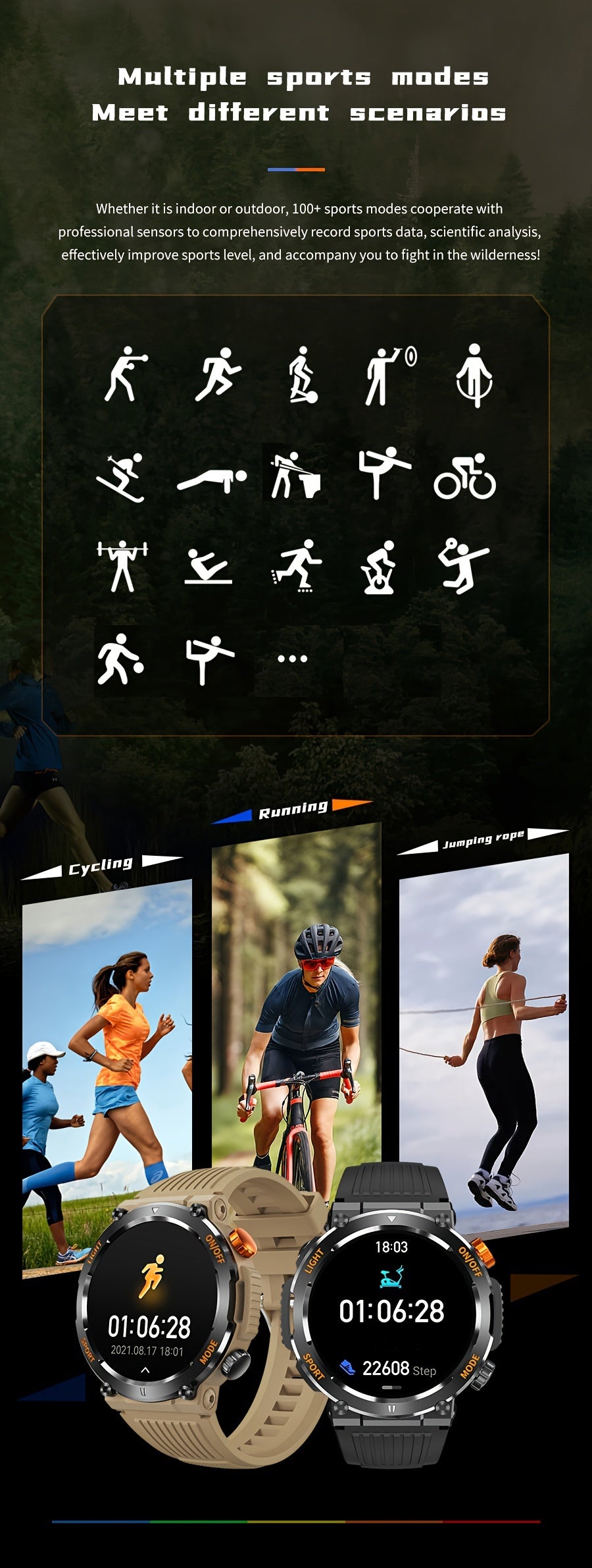 Tactical Smartwatch - Rugged Outdoor Fitness Tracker with Call Function