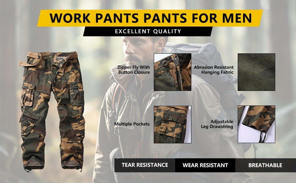 Camouflage Pattern Cotton Tactical Pants, Multi Pocket Cargo Pants