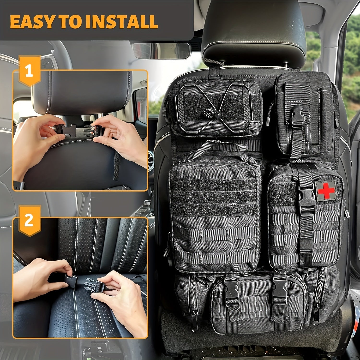 Tactical MOLLE Car Seat Organizer - Military Vehicle Panel System