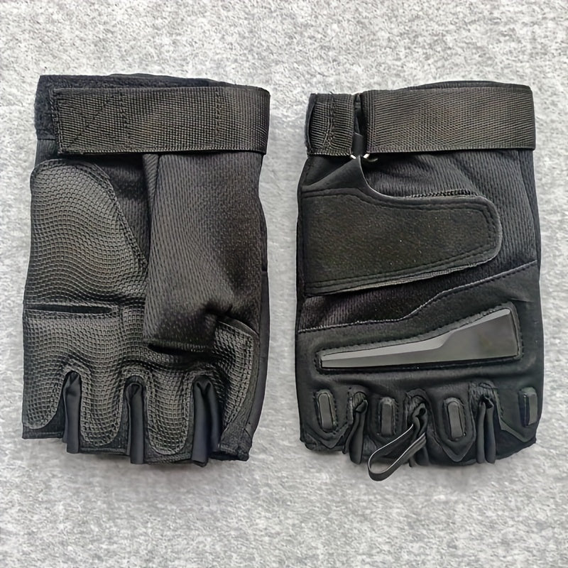 Pair of Tactical Half-Finger Gloves for Men & Women - Non-Slip, Breathable Nylon, Adjustable Wrist Strap for Outdoor Sports, Cycling, Motorcycling - Black, Bike Gloves