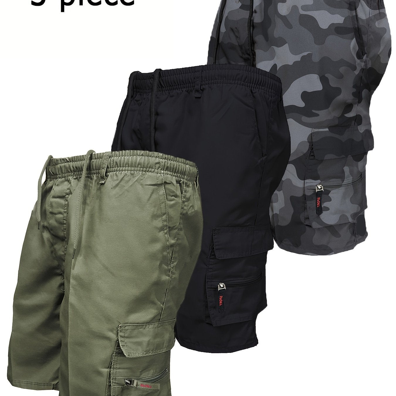 Men's Workwear Shorts 3pcs Set Camouflage Workwear Shorts Outdoor Tactical Shorts Summer Casual Sports Pants Loose Elastic Waist Work Hiking Sports Shorts 3pcs Set