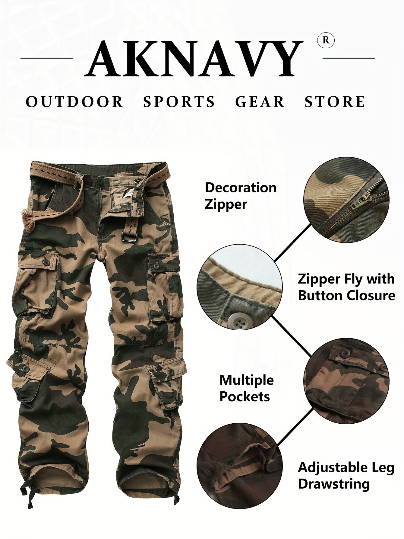 Camouflage Pattern Cotton Tactical Pants, Multi Pocket Cargo Pants