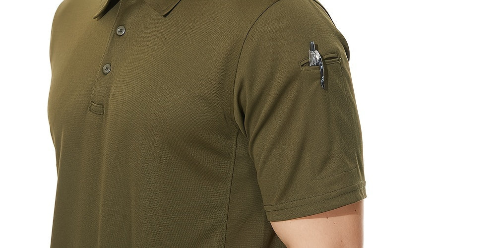 HOPATISEN Men's Short Sleeve Polo Shirt Summer Work Casual Short Sleeve Tops Outdoor Golf Sports Business Casual Polo Lightweight Breathable Moisture Transferring Sweat Wicking Classic Fit