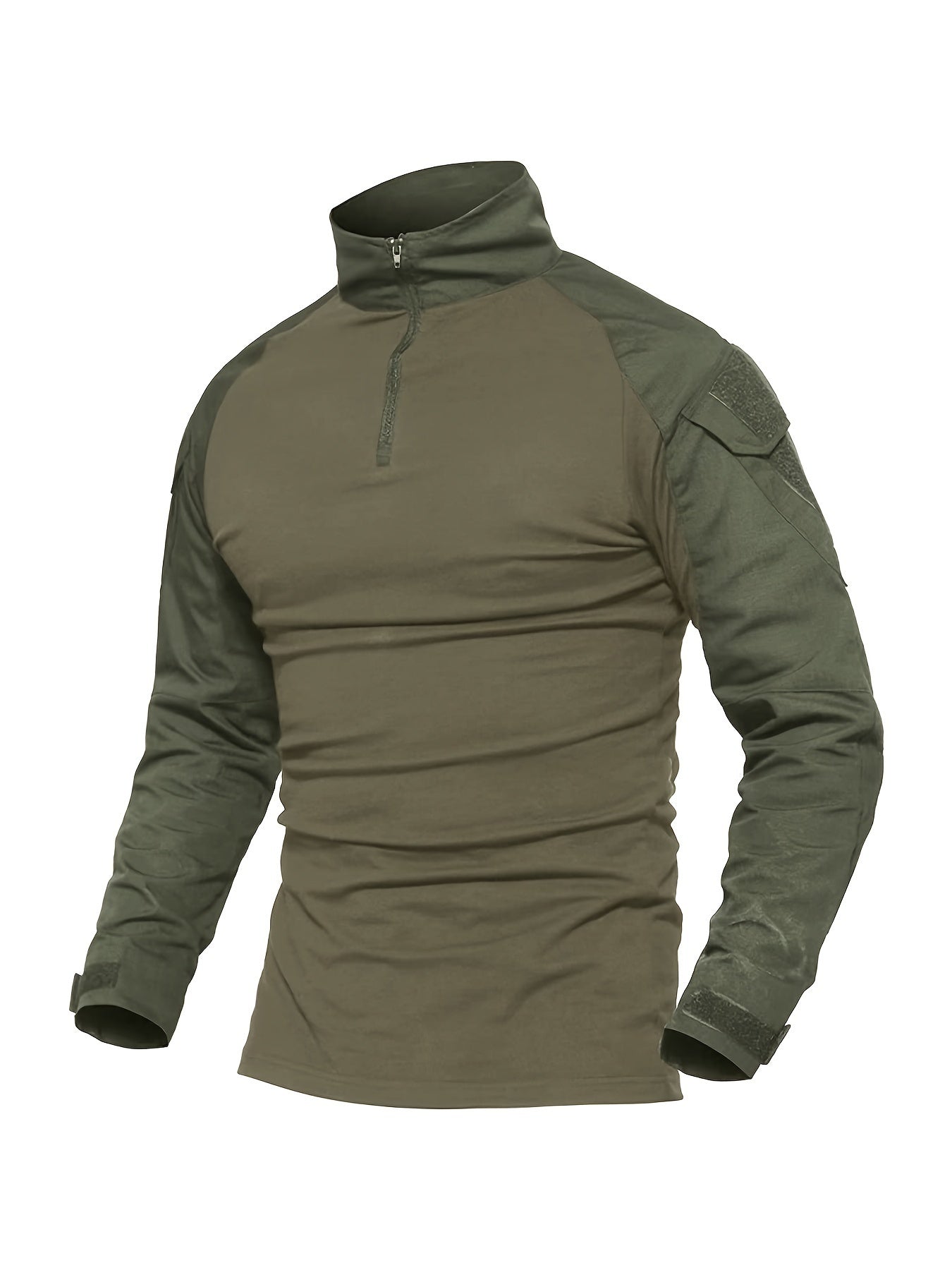 Men's Tactical Long Sleeve T-Shirt 1/4 Zipper Wear And Scratch Resistant Troop Training Tops Tear Resistant Uniforms Outdoor Climbing Hiking Hunting Tops Casual Breathable Comfortable Workwear Adjustable Cuffs Tactical Clothi