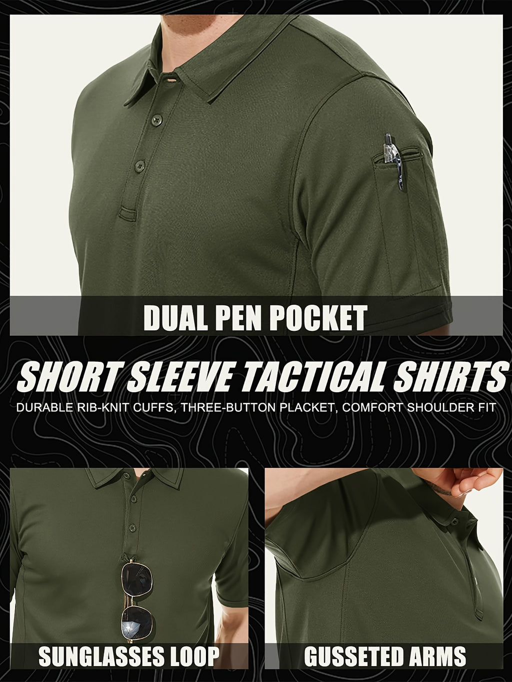 HOPATISEN Men's Short Sleeve Polo Shirt Summer Work Casual Short Sleeve Tops Outdoor Golf Sports Business Casual Polo Lightweight Breathable Moisture Transferring Sweat Wicking Classic Fit