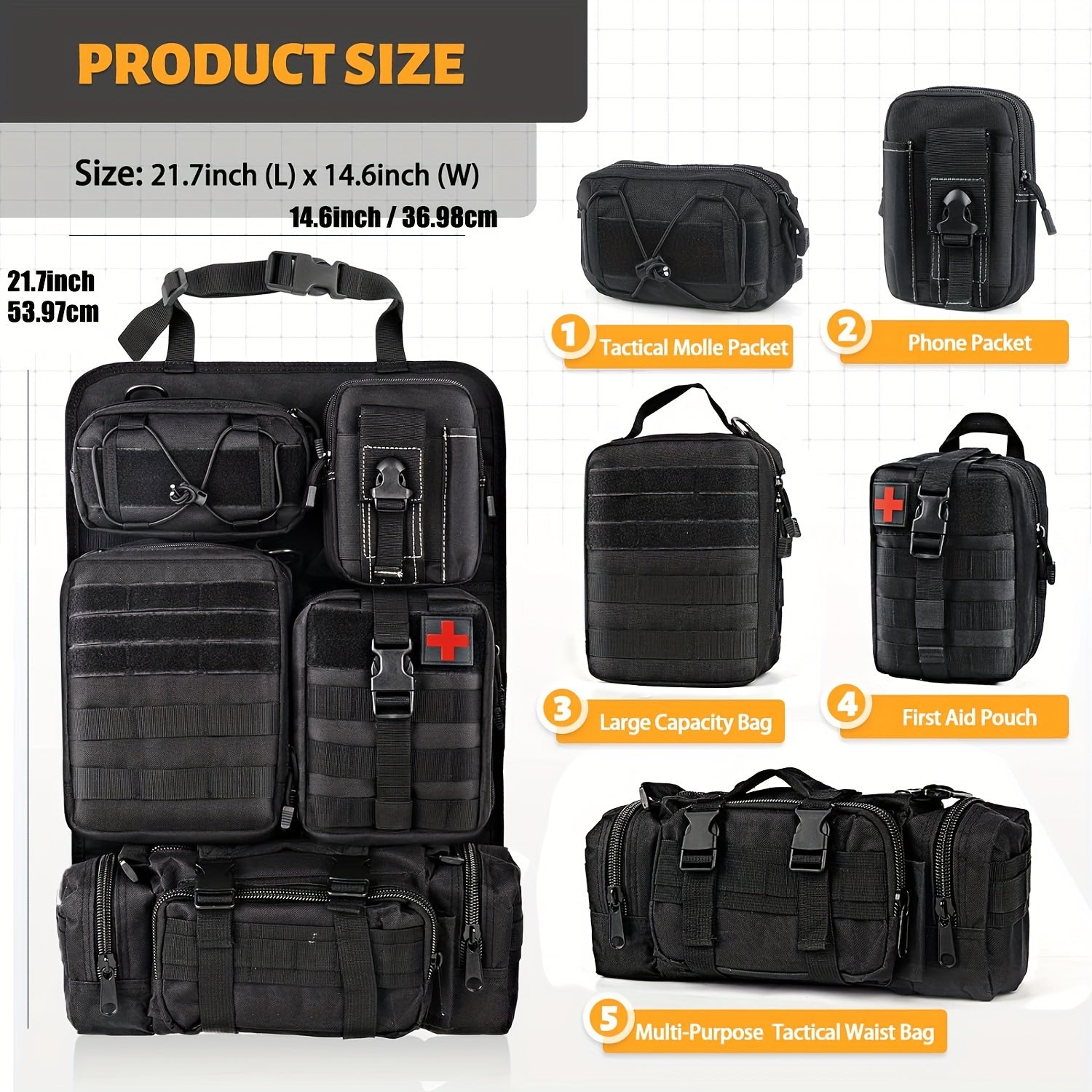 Tactical MOLLE Car Seat Organizer - Military Vehicle Panel System