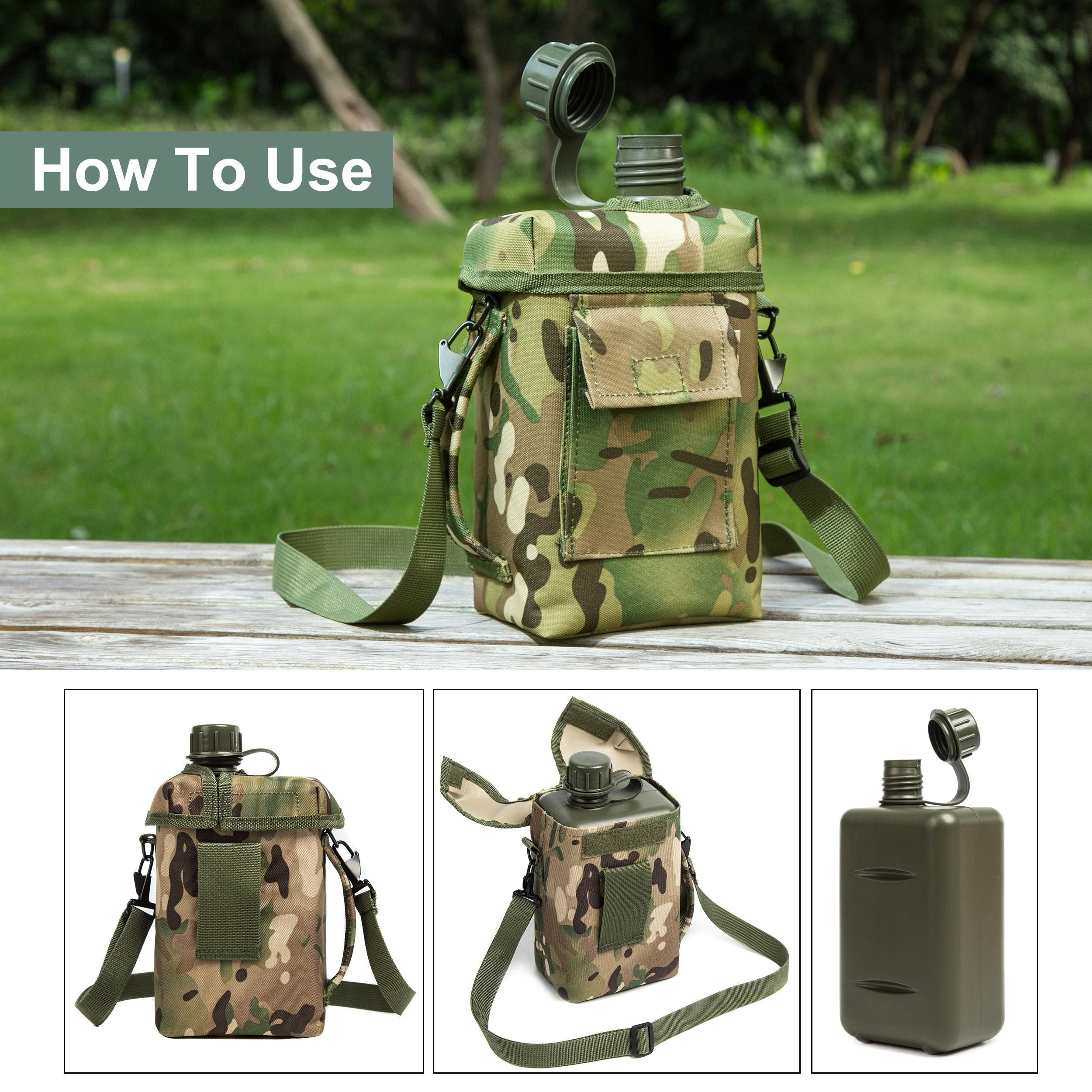 Tactical Camo Water Bottle - 2L Insulated Military Canteen