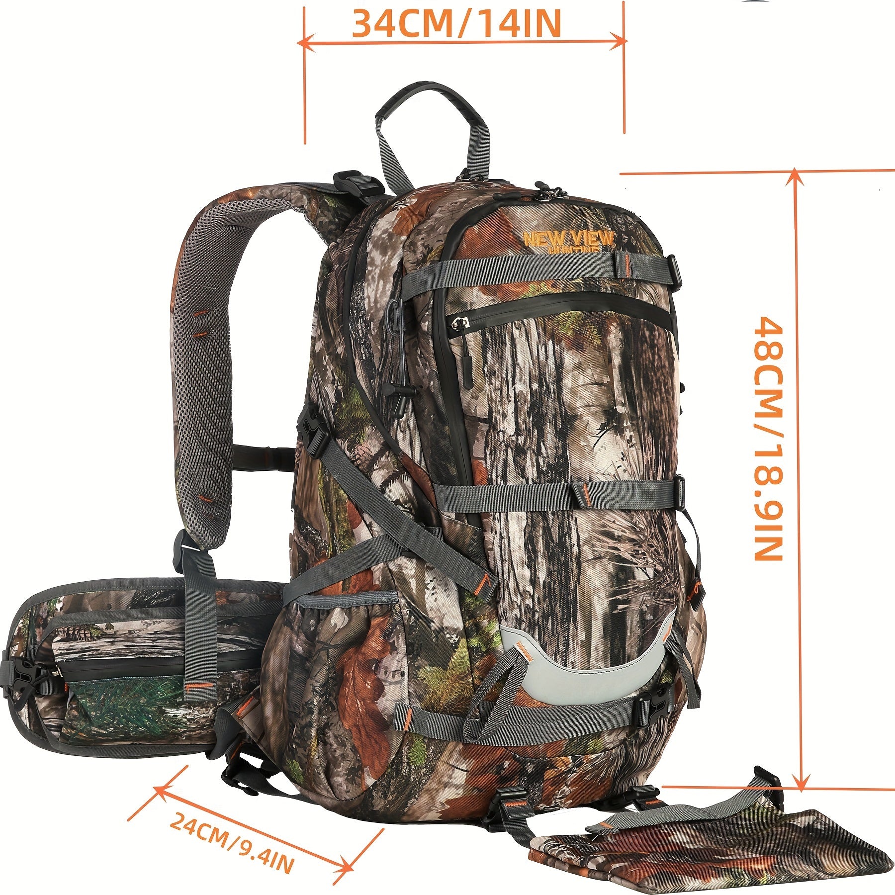 9Gal 35L Tactical Camouflage Backpack for Hunting, Hiking, Camping - 15-Compartment Durable High Quality Outdoor Bag with Adjustable Shoulder Straps, Rifle Bow & Handgun Compatible, Stain & Fade-Resistant
