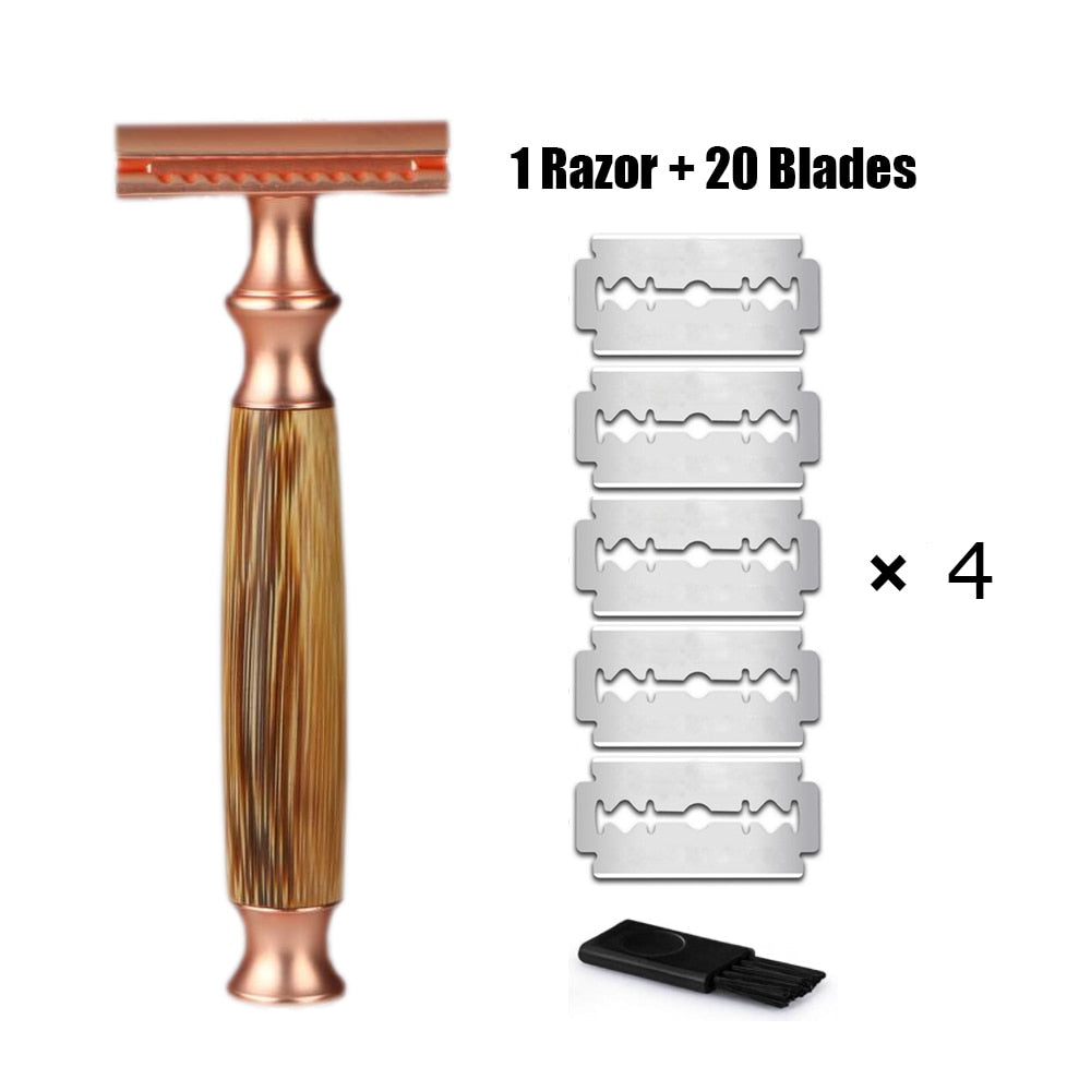 HAWARD Matte Black Safety Razor Fits All Double Edge Razor Blades Eco Friendly Shaving Razor,Made Of Bamboo&amp;Copper,Zero Waste