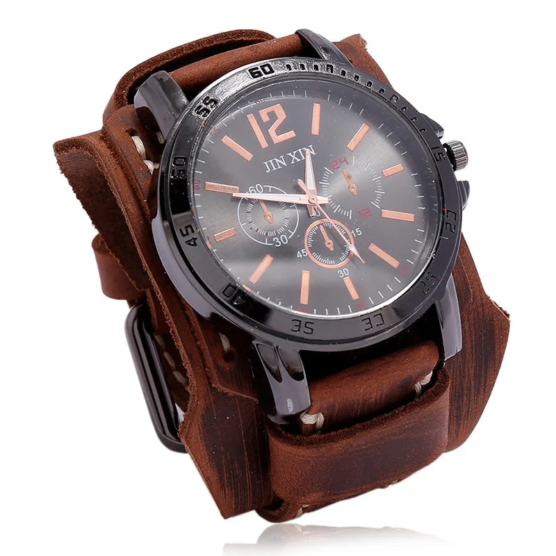 Vintage Leather Watch - Bold 50mm Statement Timepiece