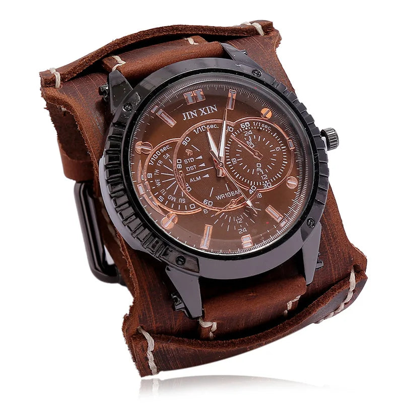 Vintage Leather Watch - Bold 50mm Statement Timepiece