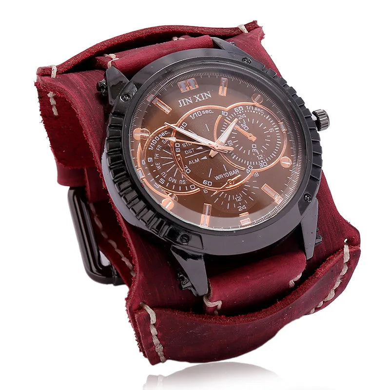 Vintage Leather Watch - Bold 50mm Statement Timepiece