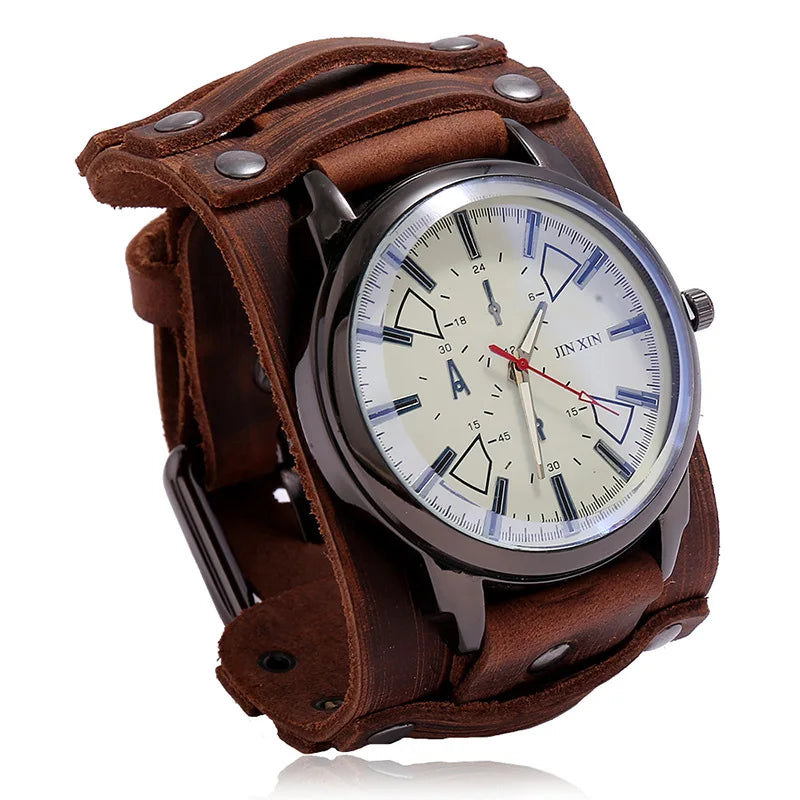Vintage Leather Watch - Bold 50mm Statement Timepiece