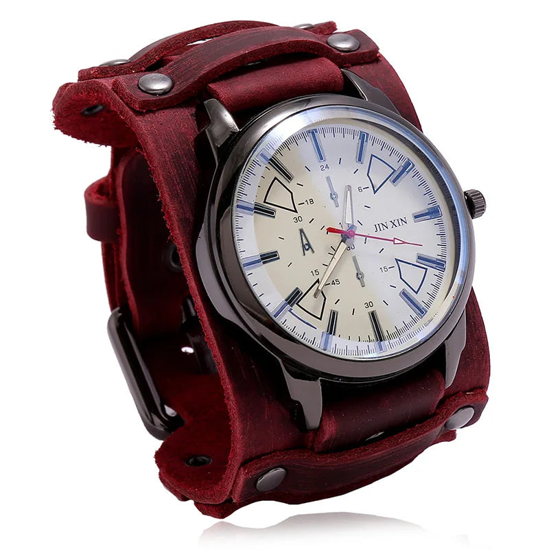 Vintage Leather Watch - Bold 50mm Statement Timepiece