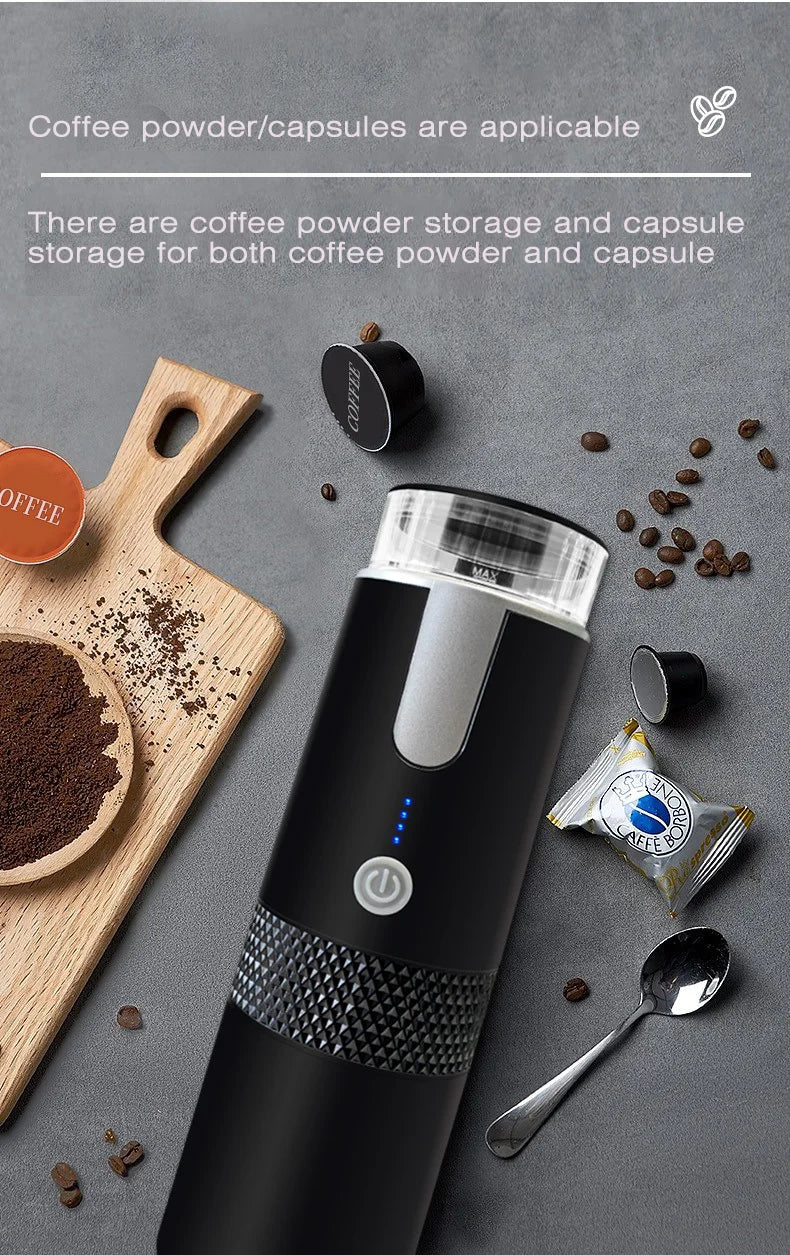 Cafetera Portátil Eléctrica Espresso, Cafetera Recargable por USB Compatible con Cápsulas y Café Molido