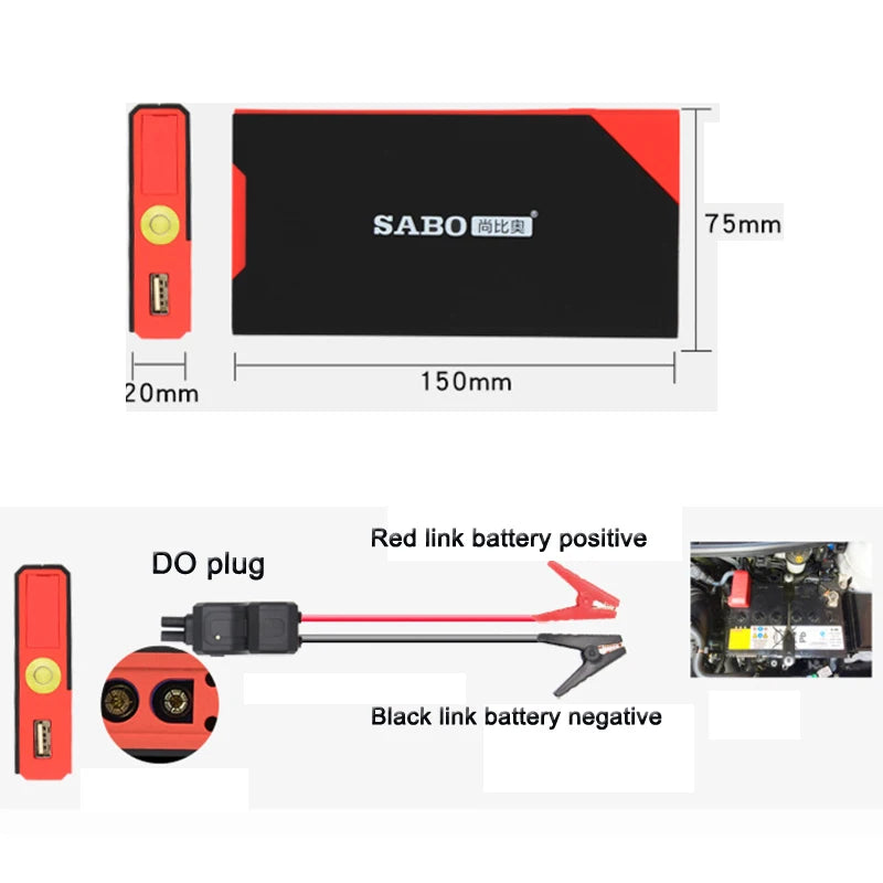 12V Car Jump Starter Car Starting Device Multifunction Power Booster Battery Charger Auto Buster Emergency Power Bank Battery