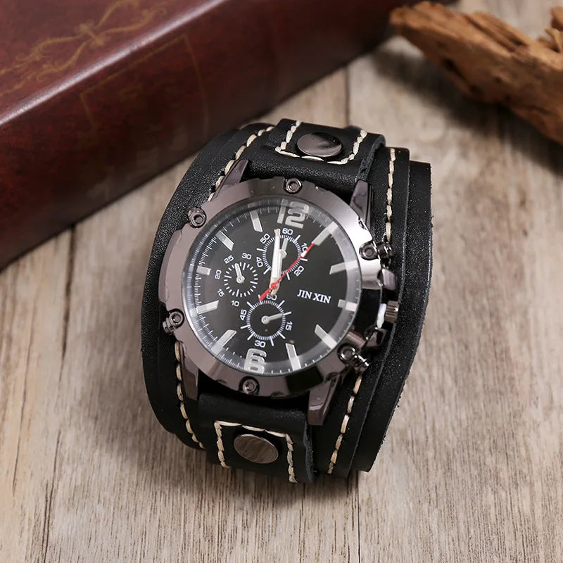 Vintage Leather Watch - Bold 50mm Statement Timepiece