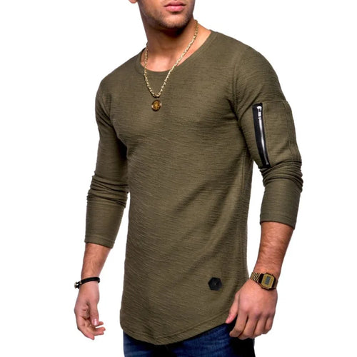 2025 New Tshirt Men's Spring Autumn T Shirt Men Long Sleeved Cotton Causal Bodybuilding Folding O Neck Tshirt Tops Tees Men