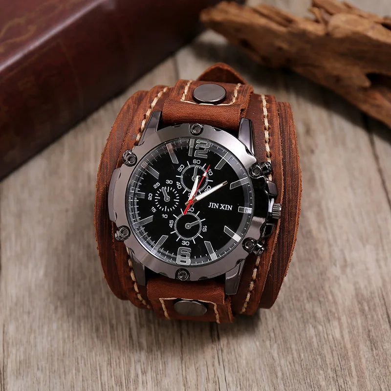 Vintage Leather Watch - Bold 50mm Statement Timepiece