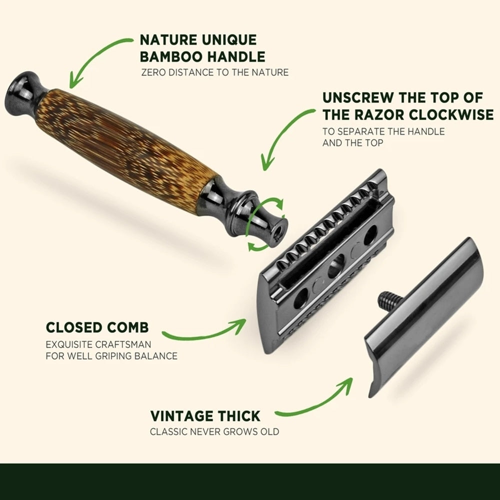 HAWARD Matte Black Safety Razor Fits All Double Edge Razor Blades Eco Friendly Shaving Razor,Made Of Bamboo&amp;Copper,Zero Waste