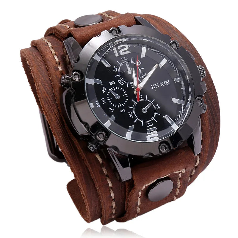 Vintage Leather Watch - Bold 50mm Statement Timepiece