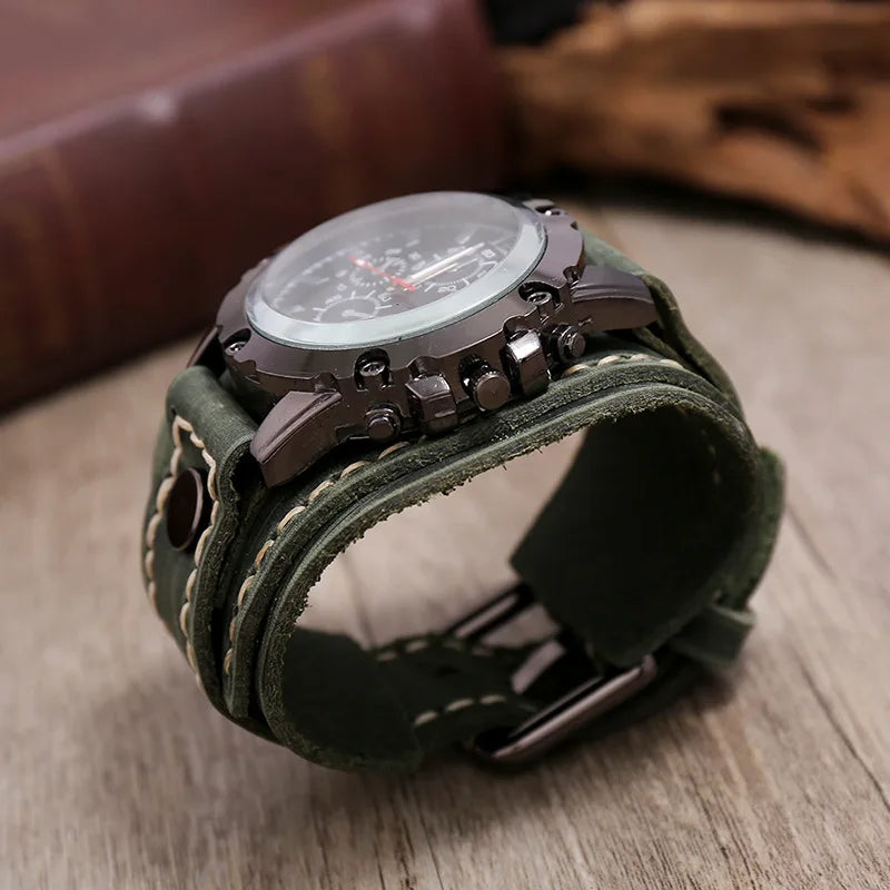 Vintage Leather Watch - Bold 50mm Statement Timepiece