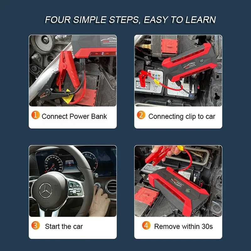 Intelligent 30000mAh Car Jump Starter - Features Advanced Safety Protection to Safely Jump Start Your 12V Vehicle Without Help