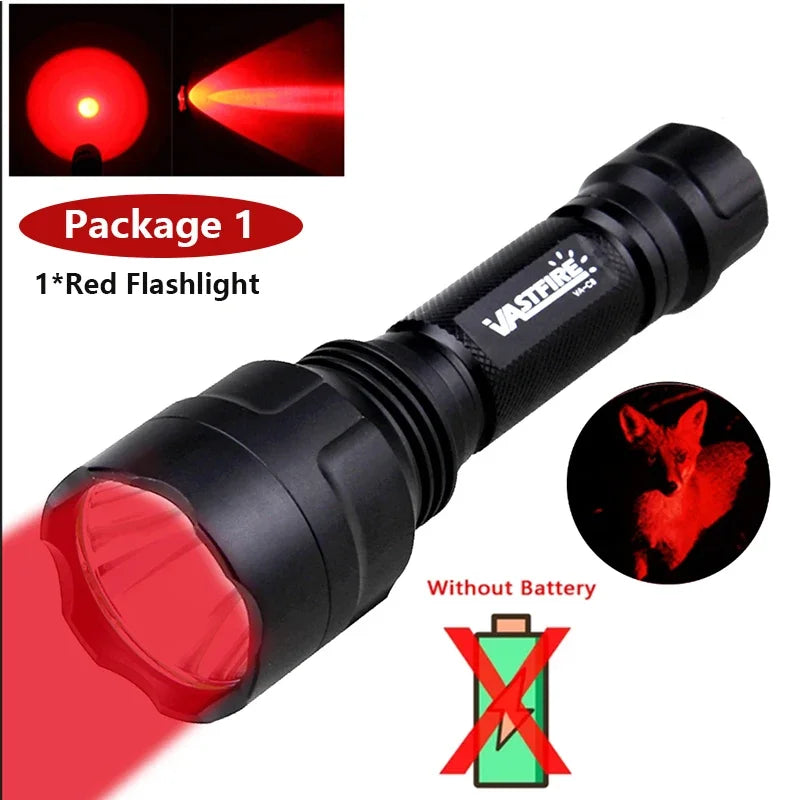 LED Tactical Hunting Flashlight Green/Red/White Torch USB Rechargeable 350LM 600-800 Yards Range C8 Shooting Scout Lights Set