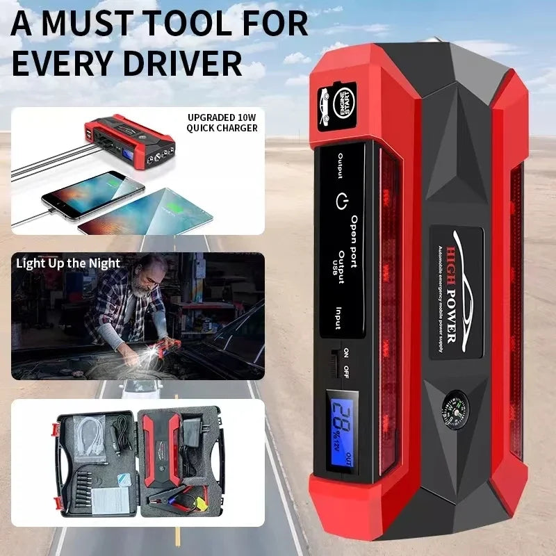 Intelligent 30000mAh Car Jump Starter - Features Advanced Safety Protection to Safely Jump Start Your 12V Vehicle Without Help