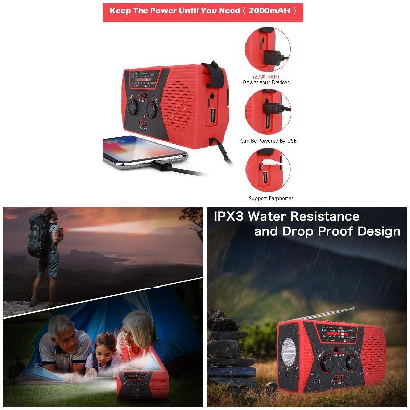 Emergency Solar Hand Crank Radio With AM/FM LED Reading Lamp SOS Alarm