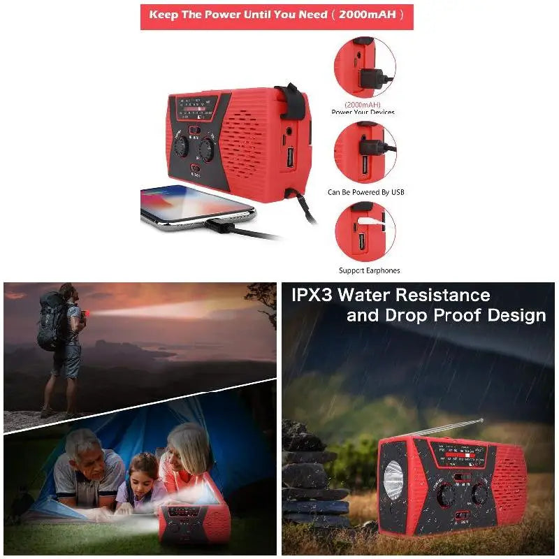 Emergency Solar Hand Crank Radio With AM/FM LED Reading Lamp SOS Alarm