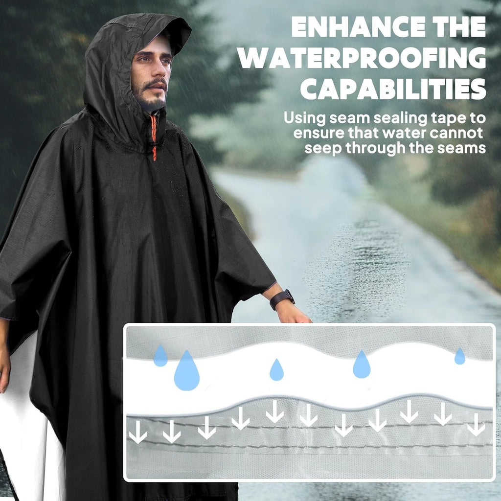 Hooded Rain Poncho for Adults Waterproof Lightweight Rain Coat for Men Women Reusable Rain Jacket for Emergency Outdoor