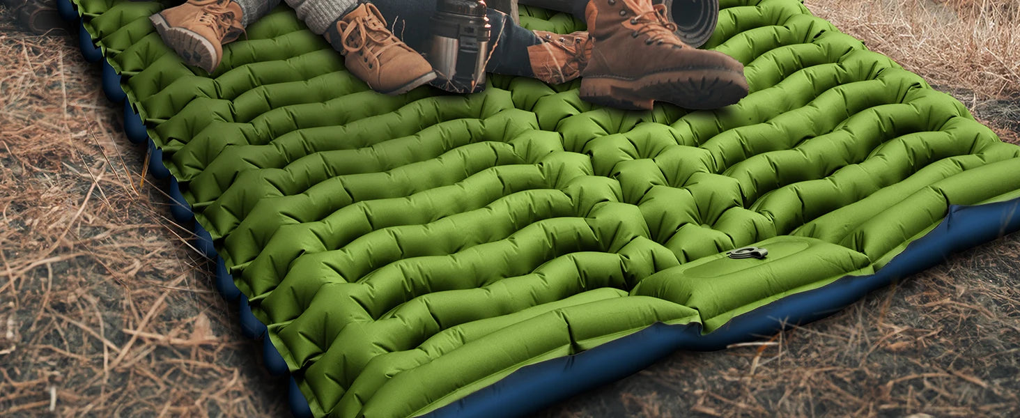 Double Sleeping Pad 4" Thick for 2 Person with Pillow Built-in Foot Pump Inflatable Mattress for Backpacking Hiking