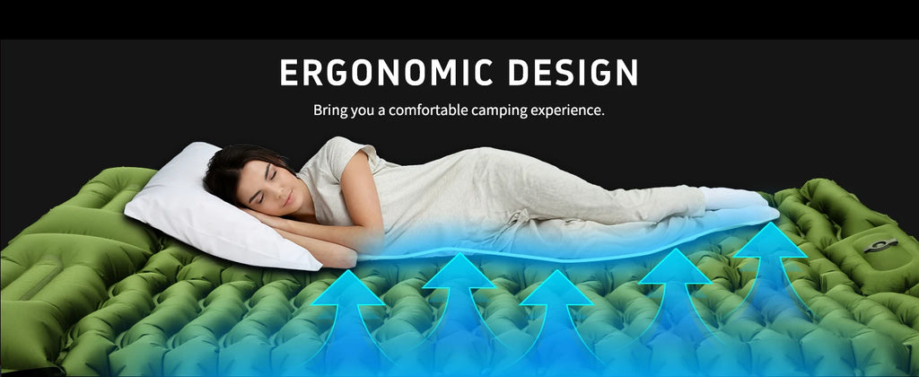 Double Sleeping Pad 4" Thick for 2 Person with Pillow Built-in Foot Pump Inflatable Mattress for Backpacking Hiking