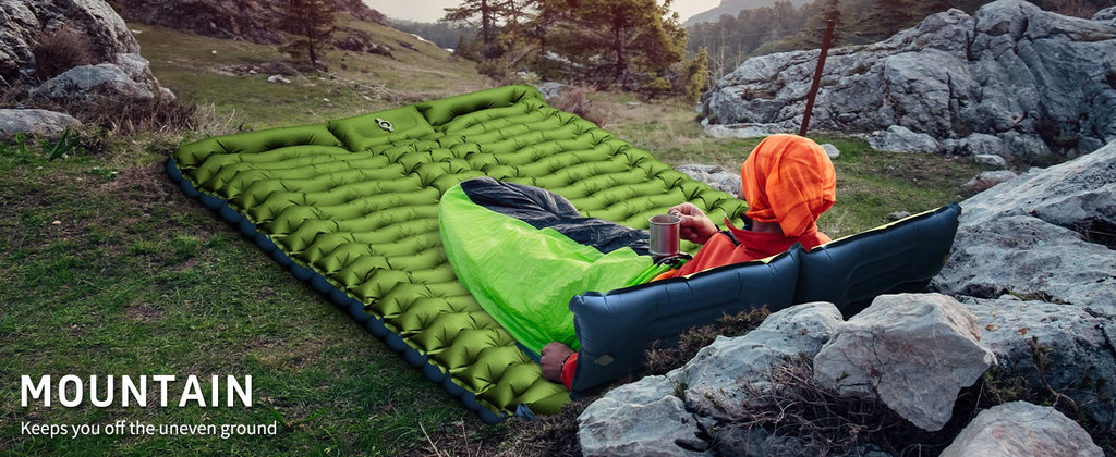 Double Sleeping Pad 4" Thick for 2 Person with Pillow Built-in Foot Pump Inflatable Mattress for Backpacking Hiking