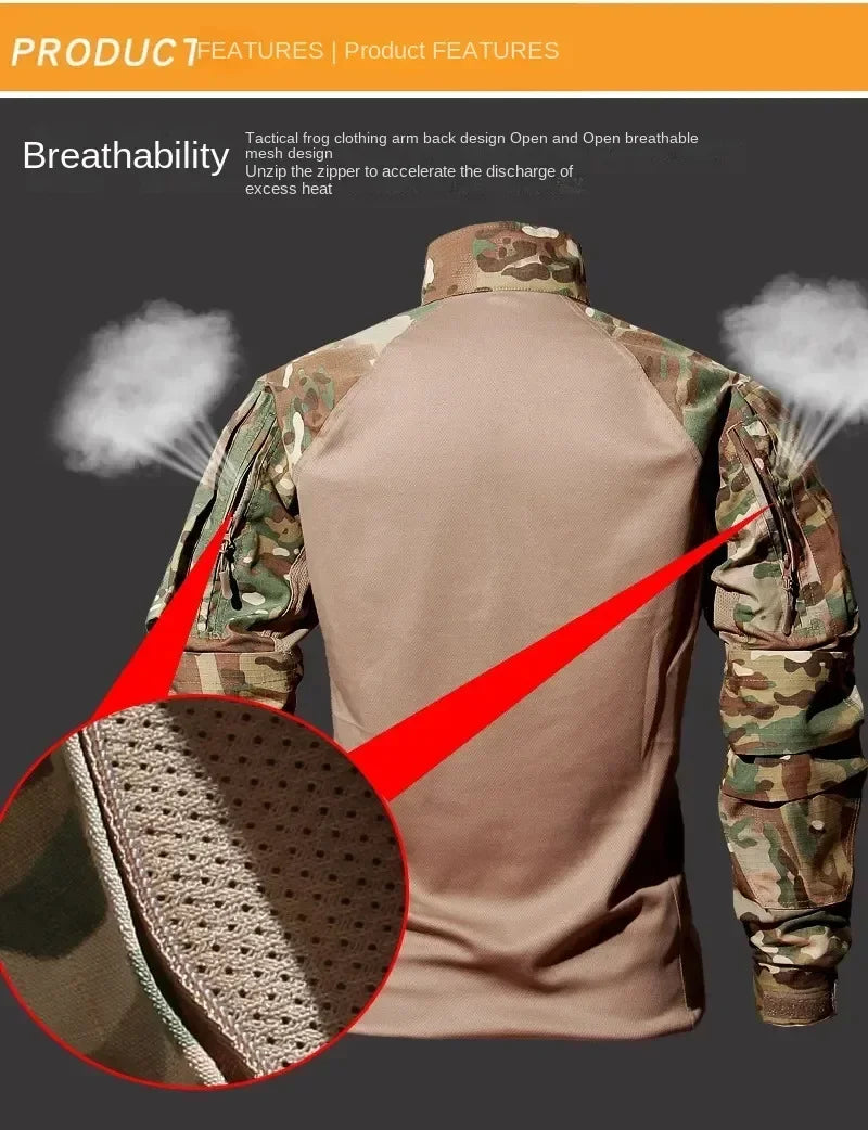 Outdoor Tactical Sets Men Wear-resistant Hunting Uniform Sweatshirt+Multi-pocket Cargo Pant 2 Pcs Suits Hiking Combat Set