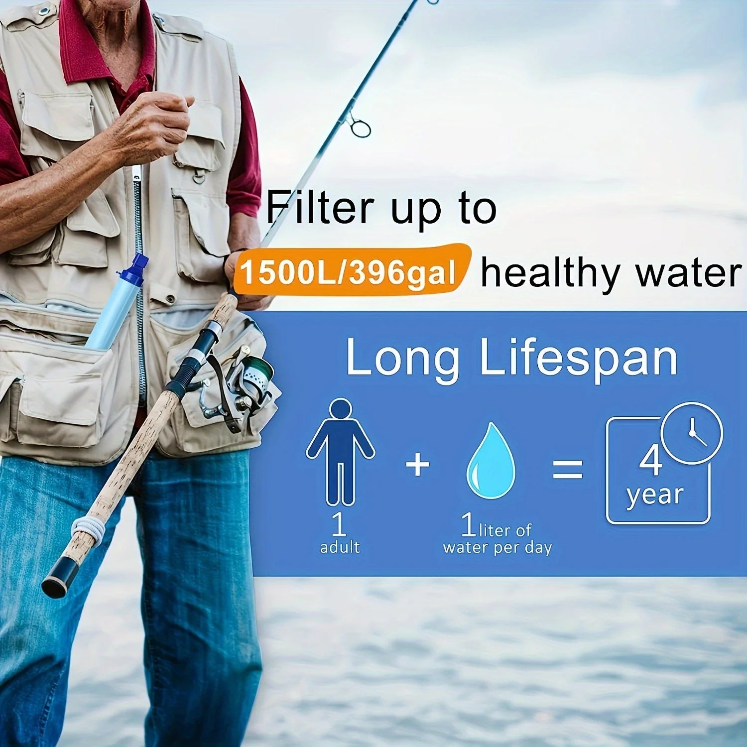 1 pajita purificadora de agua portátil de 4 etapas - Elimina el 99.9999% de las impurezas - Ideal para aventuras al aire libre, filtra hasta 1.500 L
