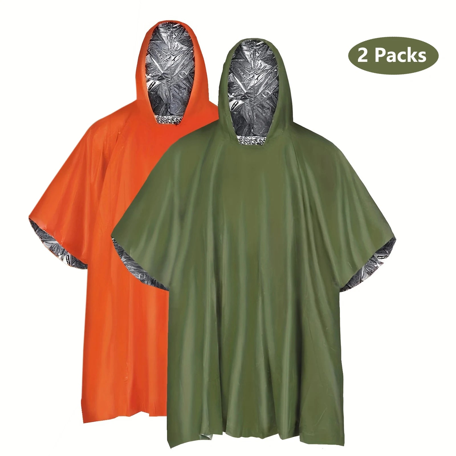 Emergency Rain Poncho with Hood - 2 Pack,PE,Water-Resistant & Thermal Mylar Lined,Survival Blankets for Outdoors,Camping Gear
