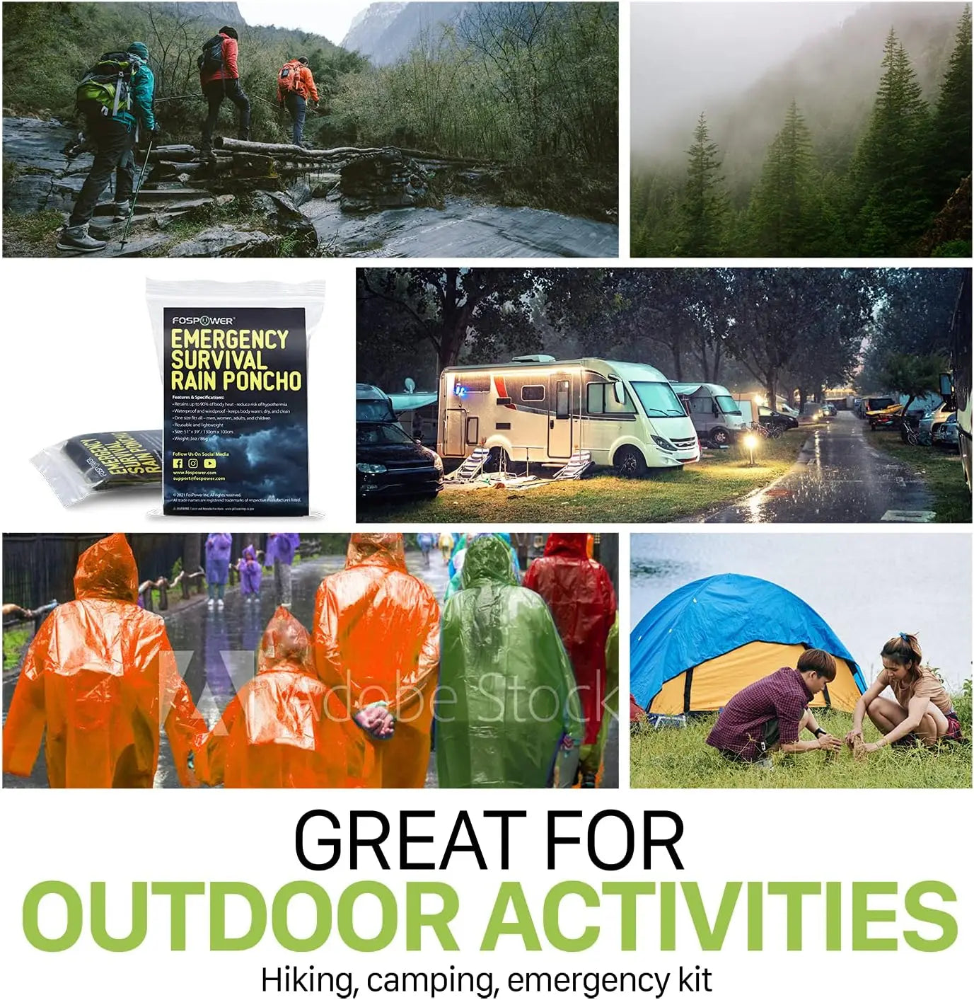 Emergency Rain Poncho with Hood - 2 Pack,PE,Water-Resistant & Thermal Mylar Lined,Survival Blankets for Outdoors,Camping Gear