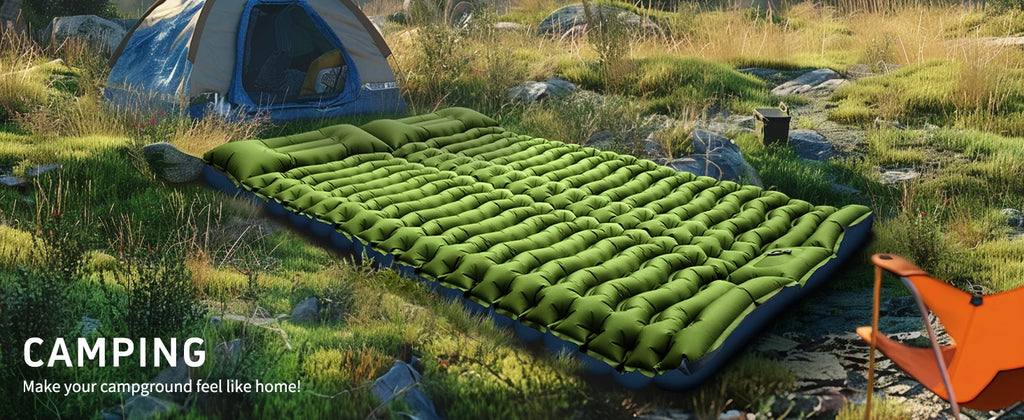 Double Sleeping Pad 4" Thick for 2 Person with Pillow Built-in Foot Pump Inflatable Mattress for Backpacking Hiking