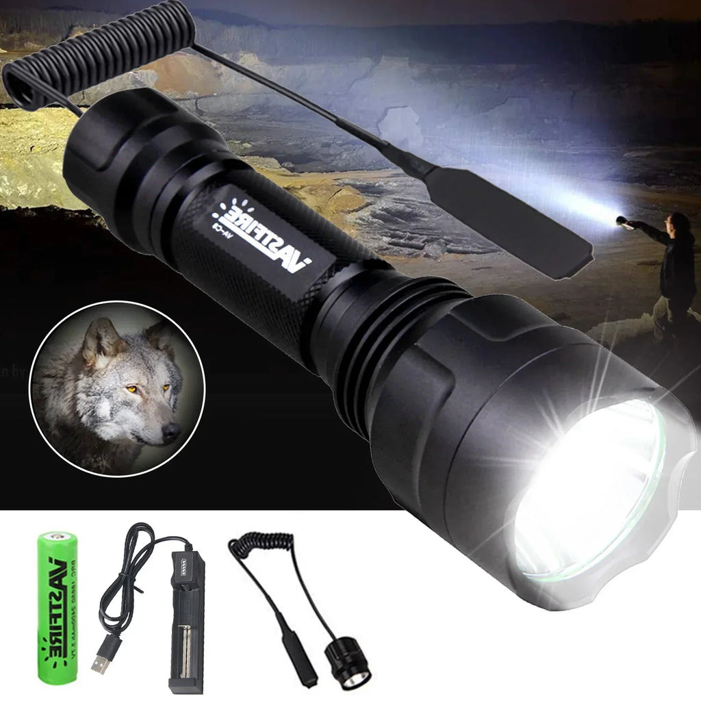 LED Tactical Hunting Flashlight Green/Red/White Torch USB Rechargeable 350LM 600-800 Yards Range C8 Shooting Scout Lights Set