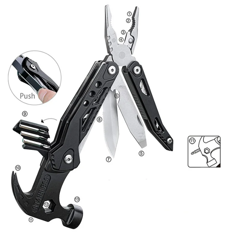 Multifunctional Pliers Multitool Claw Hammer Stainless Steel Tool Outdoor Survival Wire Cutter Camping Knife Wrench Hand Tools