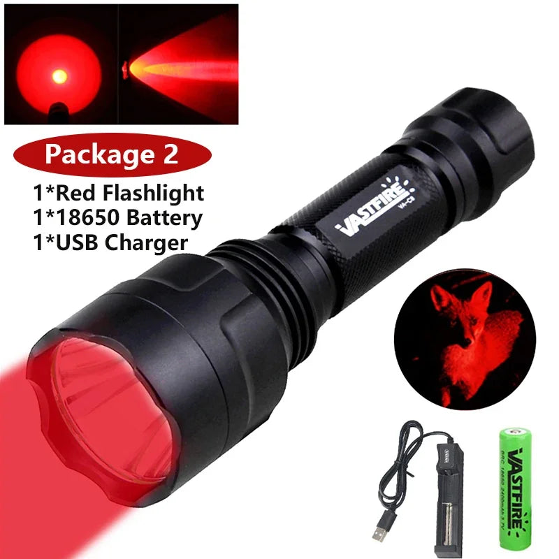 LED Tactical Hunting Flashlight Green/Red/White Torch USB Rechargeable 350LM 600-800 Yards Range C8 Shooting Scout Lights Set