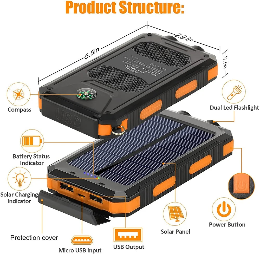 Power Bank Solar 80000mAh Cargador Portátil Poverbank Batería Externa Luz Potente LDE para Todos los Smartphones