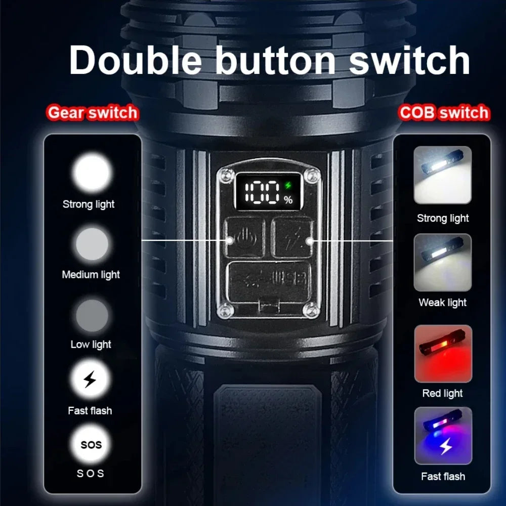 Ultra Bright Long-range Tactical Flashlight High Power LED Rechargable Torch Built-in 15000mAh Battery Camping Hunting Lantern