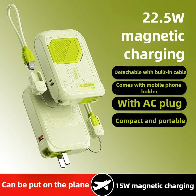 22.5W Magnetic Power Bank 100000mAh Wireless Fast Charging with Plug Phone Holder Portable Charger for IPhone Magsafe Powerbank