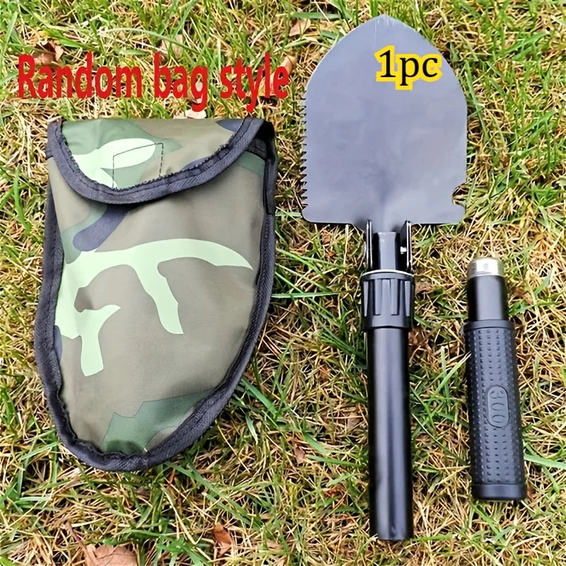 Tactical Folding Shovel – Stainless Steel Survival Tool with Saw, Pick & Camo Bag