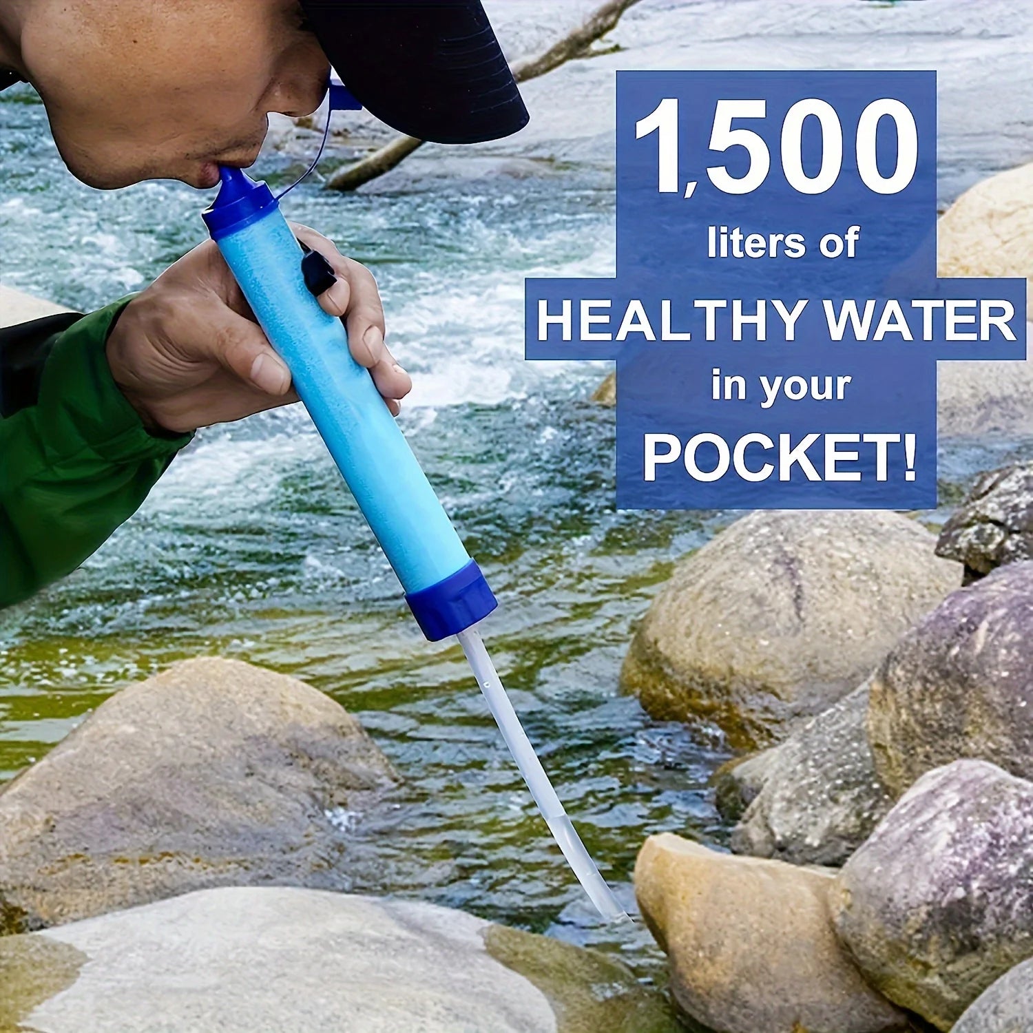 1 pajita purificadora de agua portátil de 4 etapas - Elimina el 99.9999% de las impurezas - Ideal para aventuras al aire libre, filtra hasta 1.500 L